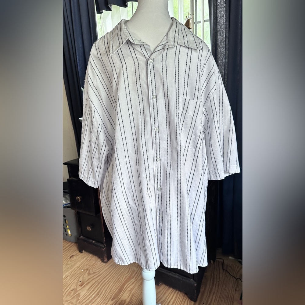 George White & Black Striped Button Down Dress Shirt, 2XL